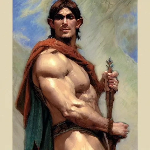 Prompt: medieval, attractive muscular male half elf half orc character design, painting by gaston bussiere, craig mullins, j. c. leyendecker, tom of finland