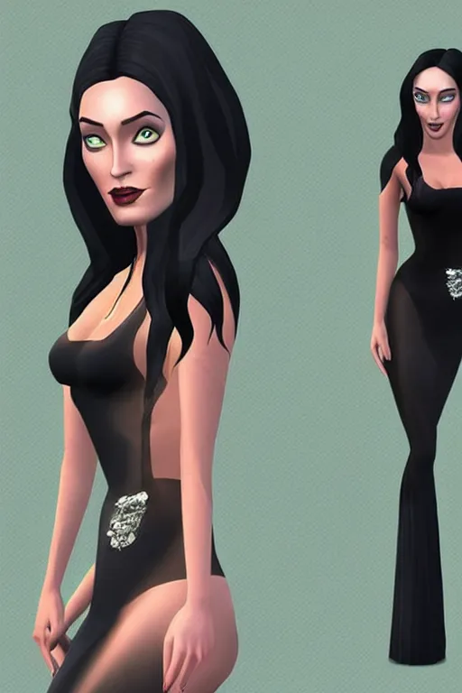 Prompt: megan fox as morticia addams, second life avatar, the sims 4