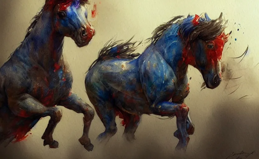 Image similar to a painting of pepsihorse trending on artstation in the style of greg rutkowski, 3 d, watercolor, beautiful, horse, pepsi