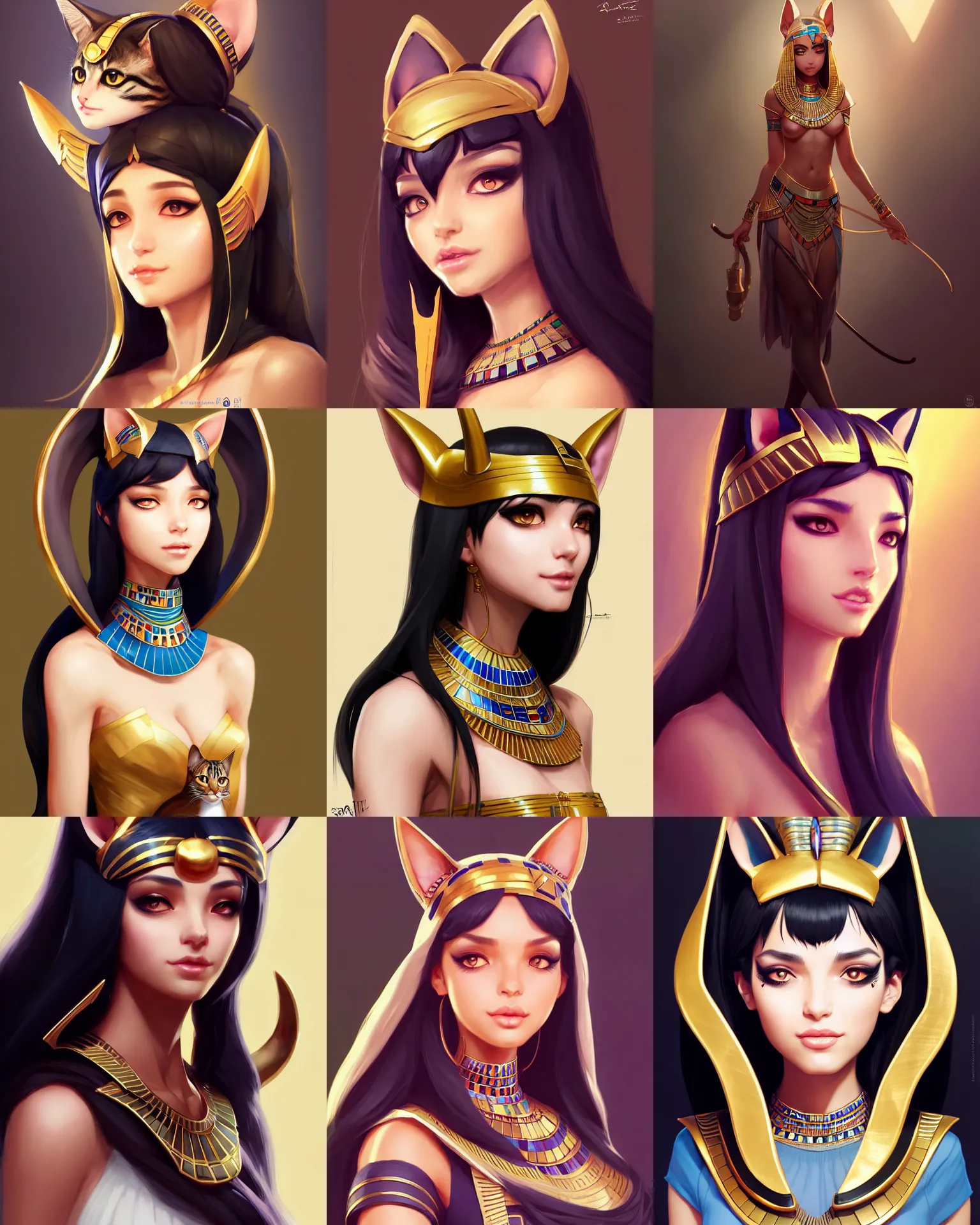 Prompt: Character concept art of an egyptian woman with cat ears || cute-fine-face, pretty face, realistic shaded Perfect face, fine details by Stanley Artgerm Lau, WLOP, Rossdraws, James Jean, Andrei Riabovitchev, Marc Simonetti, and Sakimichan, tranding on artstation