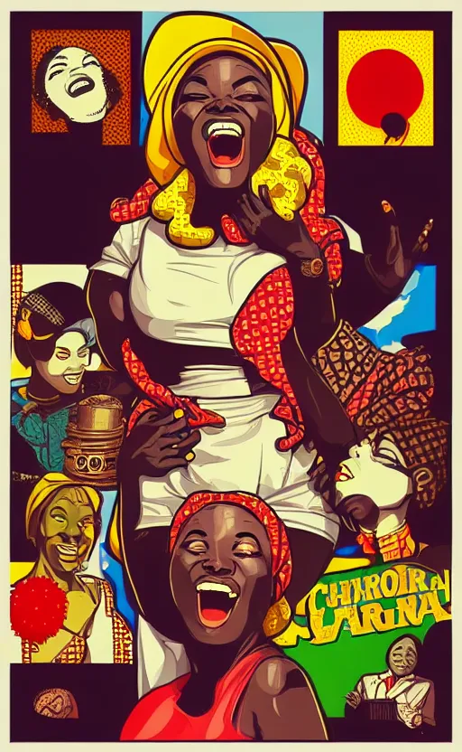 Image similar to mama africa laugh at her child!!! pop art, pixel, bioshock, gta chinatown, artgerm, richard hamilton, mimmo rottela, julian opie, aya takano, intricate