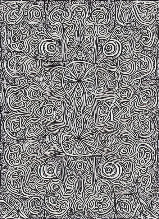 Image similar to lsd molecule morphing in sacred geometries, pattern, black and white, outline, highly detailed, intricate