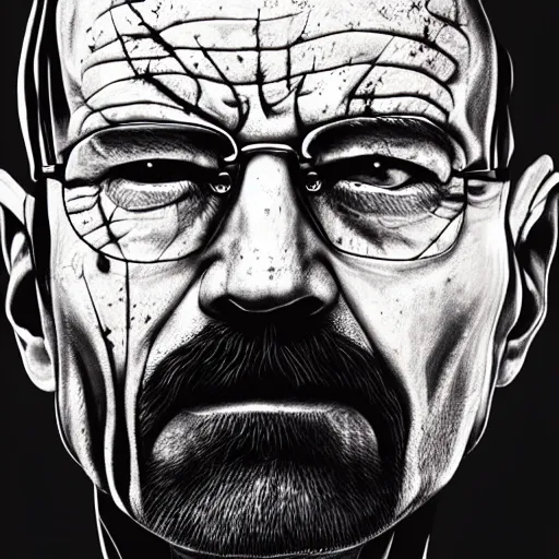 Image similar to a portrait of walter white with blood stains on his face, detailed, 4 k, accurate