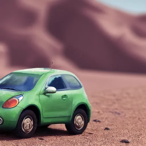 Prompt: turtle driving a car in the desert, highly detailed, realistic