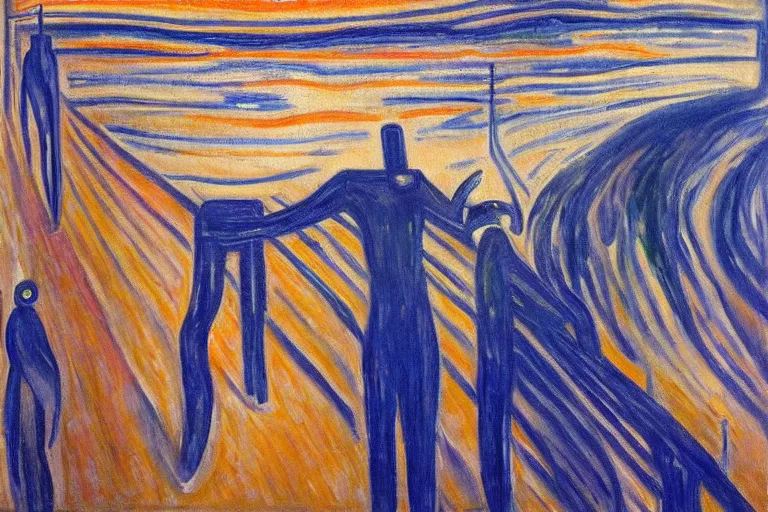 Image similar to the visionary robot, oil painting by edvard munch