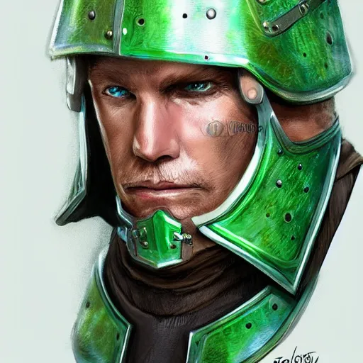 Image similar to concept art, 50 years old men, blonde, blue eyes, green-blue medieval leather armor, no helmet, high detail, digital art, realistic