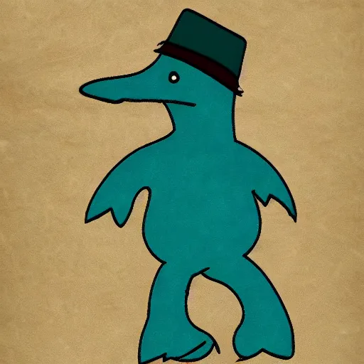 Prompt: teal platypus with a brown fedora, high quality