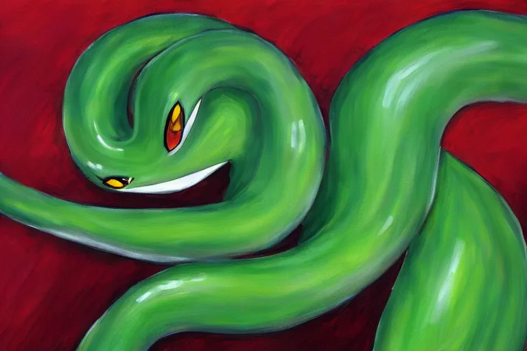 Prompt: painting of a Serperior, grass type Pokemon art