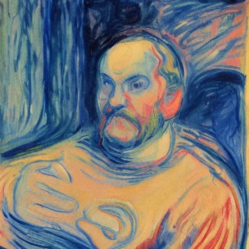 Image similar to Among Us crewmates and impostor painted by Edvard Munch