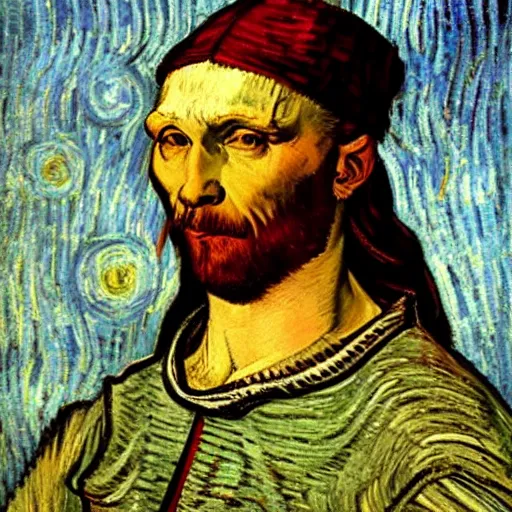 Image similar to Portrait of Leanardo DaVinci made by Van Gogh, oil painting, sharp, 8k