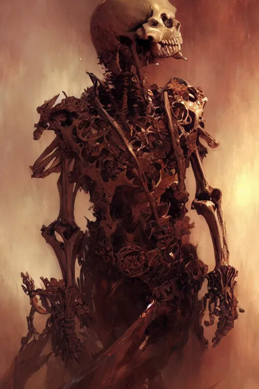 Image similar to skeleton skeletal skull skeletons bones portrait dnd, painting by gaston bussiere, craig mullins, greg rutkowski, yoji shinkawa