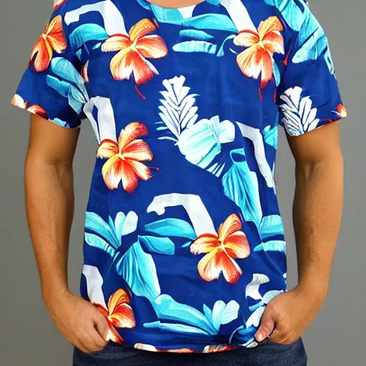 Prompt: hawaiian t - shirt design for men