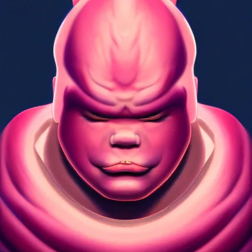 Image similar to a award winning half body portrait of majin buu, outrun, vaporware, shaded flat illustration, digital art, trending on artstation, highly detailed, fine detail, intricate, sensual, elegant, seductive