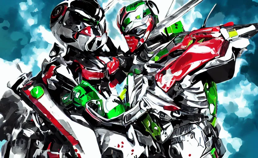 Prompt: Kamen Rider digital painting by Karl Kopinski and Kim Jung Gi, 4k wallpaper