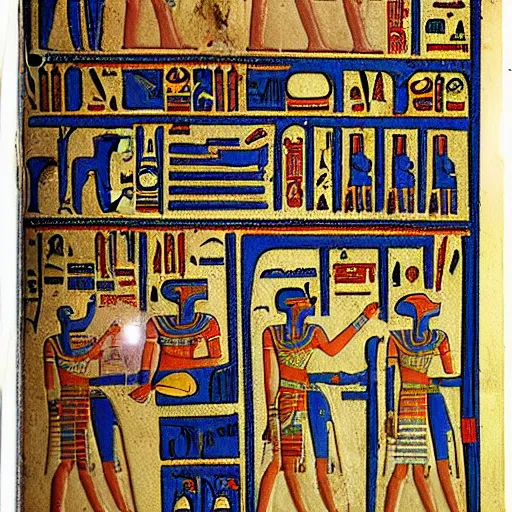 Prompt: a page of the book of the dead, hieroglyphs and Egyptian gods