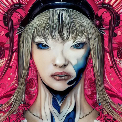 Prompt: portrait of crazy sia kate isobelle furler samurai and vampire, symmetrical, by yoichi hatakenaka, masamune shirow, josan gonzales and dan mumford, ayami kojima, takato yamamoto, barclay shaw, karol bak, yukito kishiro