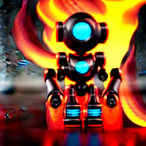 Image similar to a cute little robot consists of fire. super realistic 8 k render of a elegant, cinematic composition