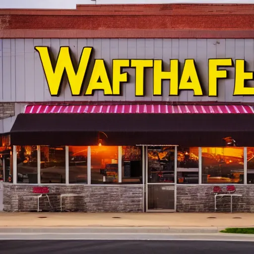 Image similar to detailed wafflehouse restaurant 4k advertising