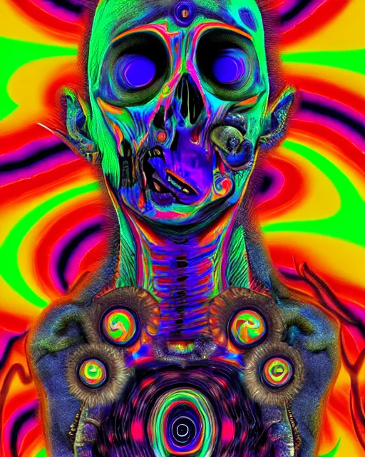 Image similar to psychedelic trip the future and i saw death coming to get me, death, trippy, lots of eyes, 8k, ultra realistic