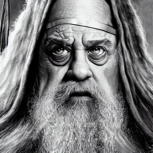 Prompt: ultra realistic illustration of danny devito as gandalf the white from lord of the rings the return of the king, full body, high quality, highly detailed, wide angle, illustration, digital art, full color