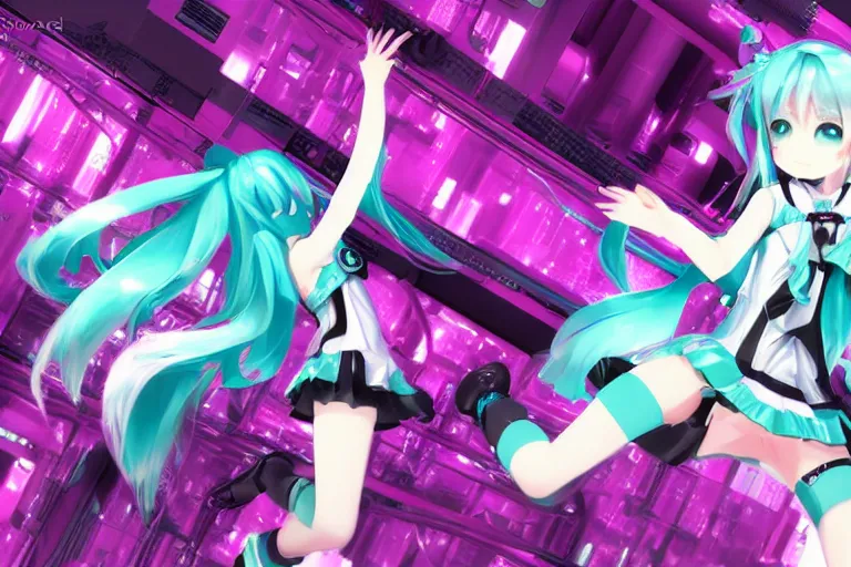 Image similar to hatsune miku themed linux desktop environment, linux mint, computer wallpaper, in 1 9 9 5, y 2 k cybercore, industrial photography, still from a ridley scott movie