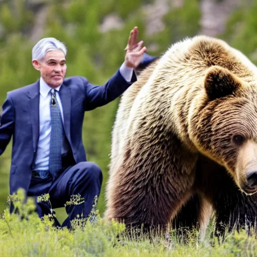 Image similar to Jerome Powell fighting a grizzly bear