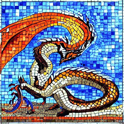 Prompt: “fire breathing dragon, mosaic”