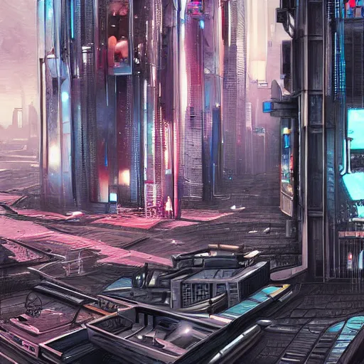 Image similar to a view on a futuristic cyberpunk paris, digital painting, extremely detailed, hyperrealism