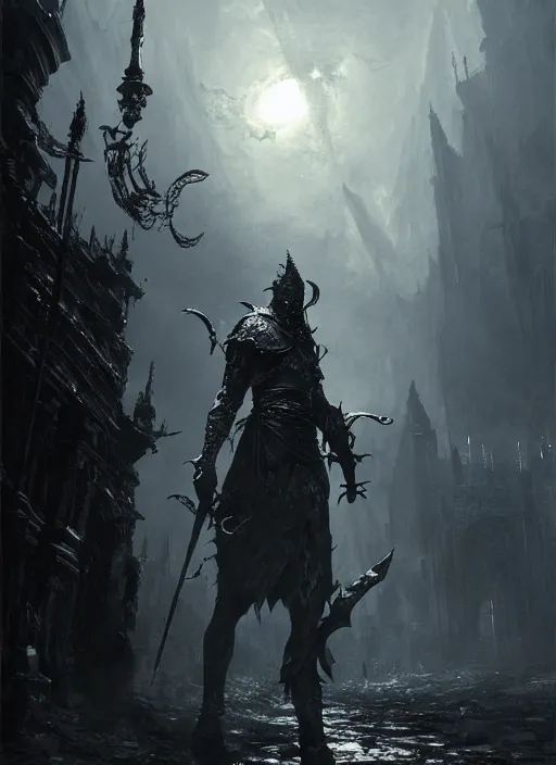 Image similar to 4k dark fantasy artwork of the ashen one from dark souls 3, art by greg rutkowski, art by craig mullins, art by thomas kincade, art by Yoshitaka Amano