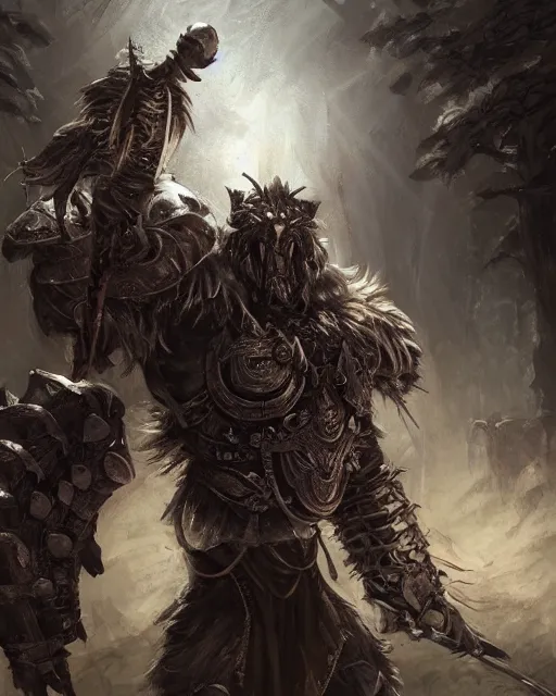 Huge Bugbear warrior in armor, portrait, woodlands, | Stable Diffusion