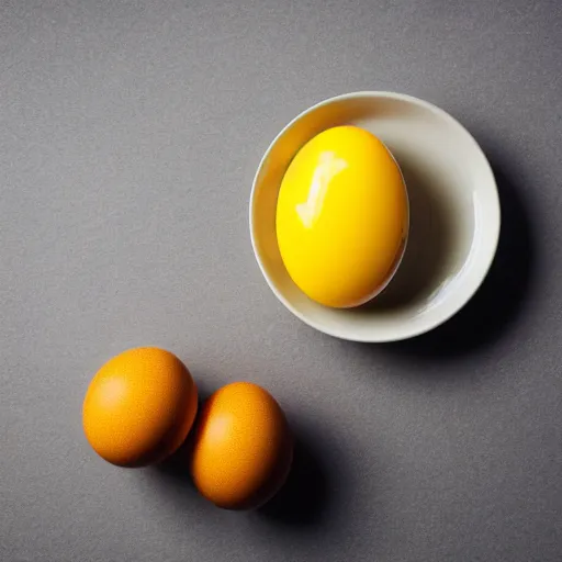 Image similar to close-up photo of half of an apple with a egg yolk inside, professional food photography, studio lighting