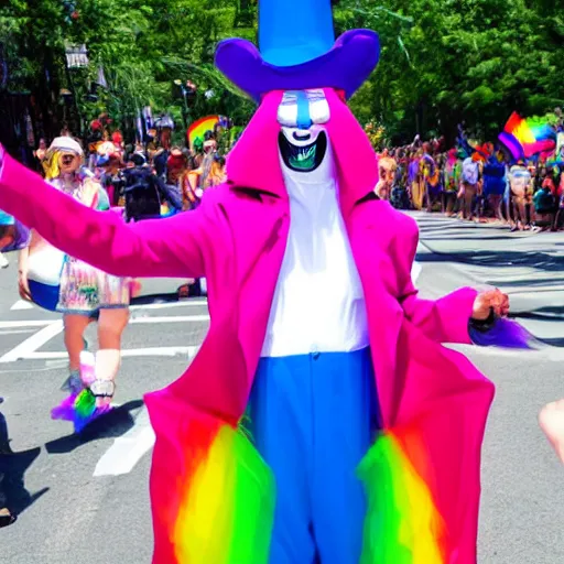 Prompt: The Babadook at a pride parade, photograph