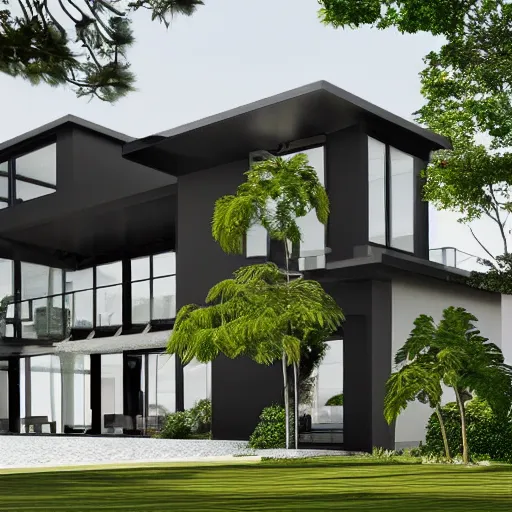 Image similar to a black modern mansion on an island by itself, award winning, 8k, ultra realistic,