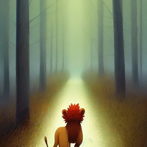 Prompt: goro fujita ilustration a lion walking in the forest, painting by goro fujita, sharp focus, highly detailed, artstation