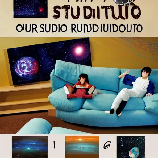 Image similar to couch flying through outer space studio ghibli