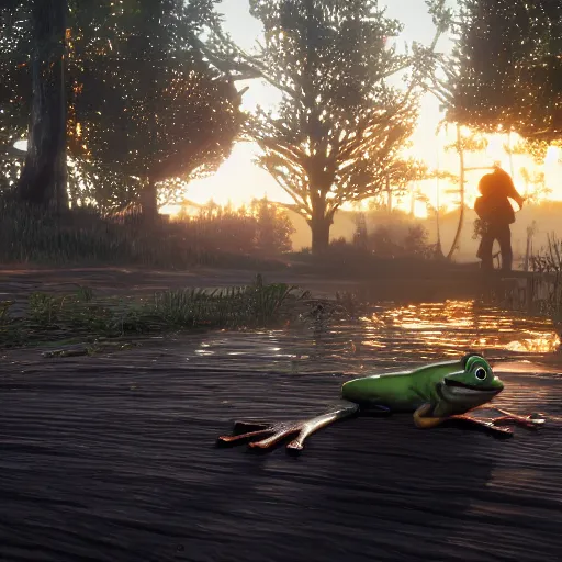 Prompt: frog, sunset, bokeh, red dead redemption 2