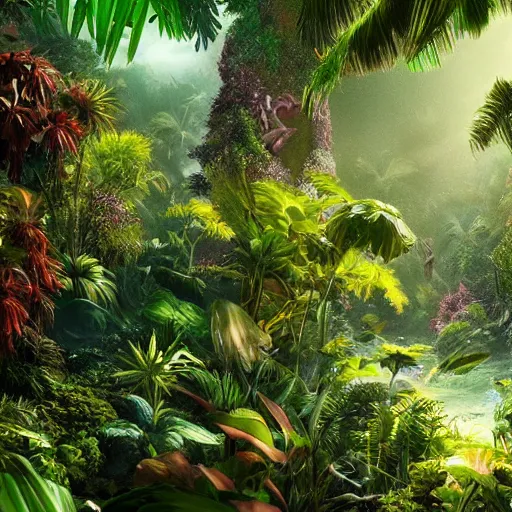 Prompt: A wild jungle filled with exotic plants all made out of crystal, underwater, Fantasy, 4k, hyper-definition, photorealistic, artstation