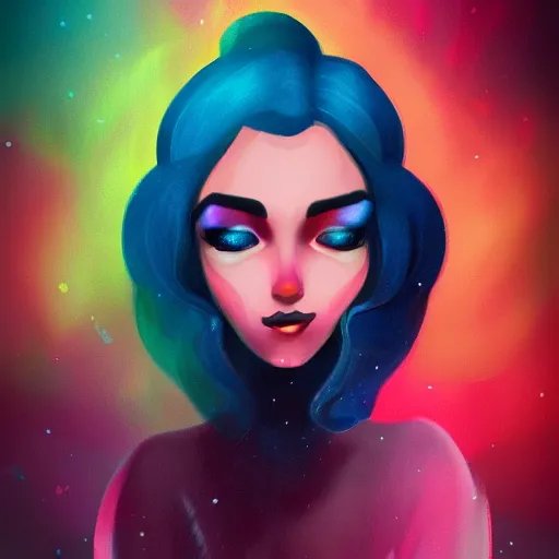 Image similar to portrait of a woman inspired by lois van baarle, illustration iridescent, iridescent background, hair styles, light make up, cinematic 8 k