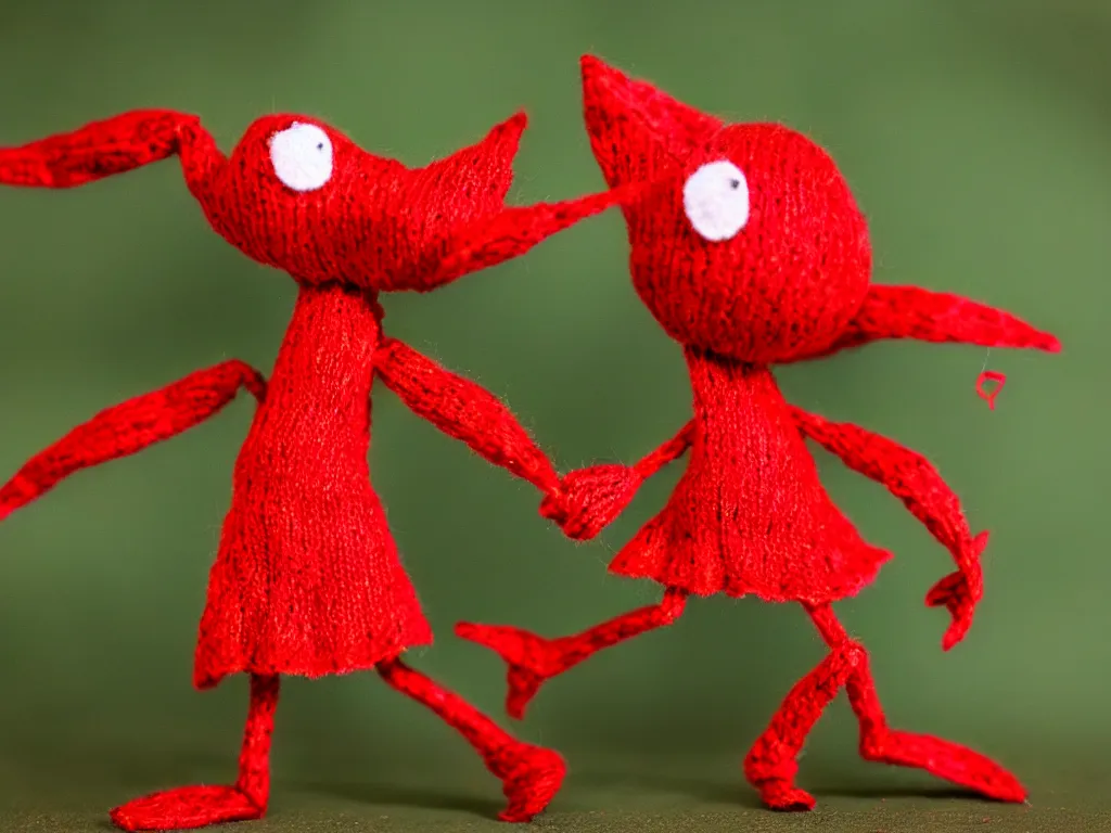 Image similar to a red yarny dancing on a leaf,