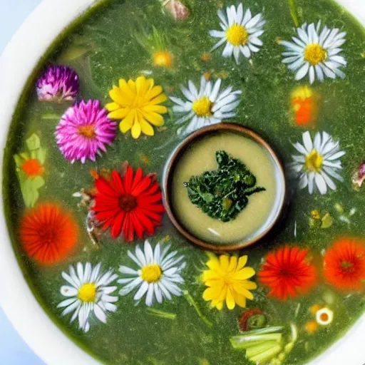 Prompt: a soup of a lot of different colourful flowers