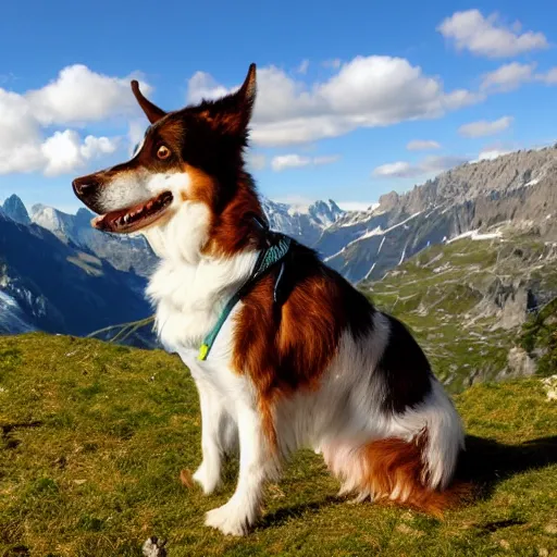 Prompt: great Pyranees dog in the alps at an overlook majestic