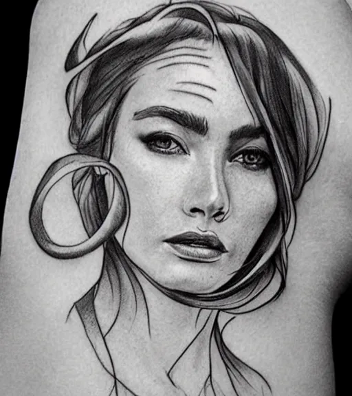 Image similar to amazing blend effect of a beautiful woman face next to mighty mountains, tattoo design sketch, hyper - realistic, in the style of matteo pasqualin, amazing detail, black and white