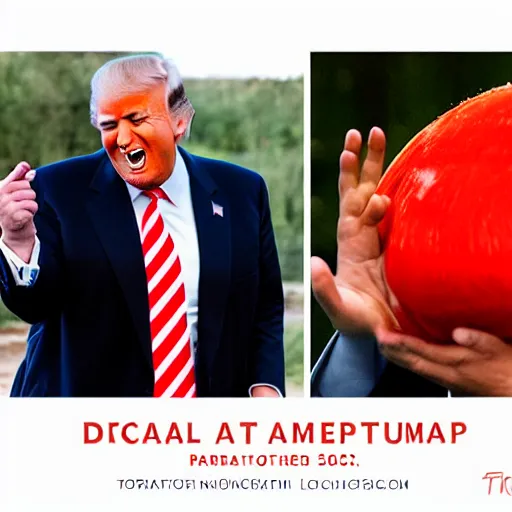 Image similar to portrait photo of Donald Trump finding a giant red mushroom, exhilarated, portrait, closeup. mouth open, 30mm, bokeh