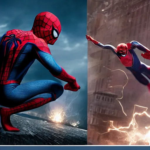 Image similar to Spider-Man and Ghost-Spider ready pose, Marvel Cinematic Universe, live action