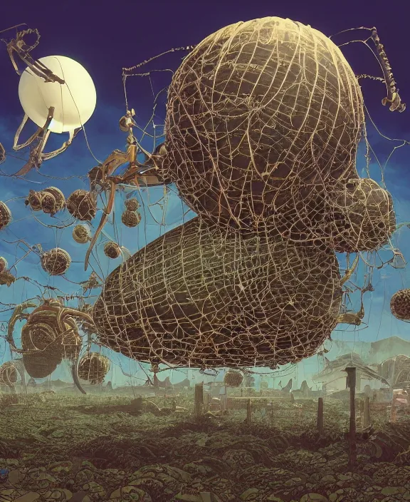 Image similar to inflated church made from obese urchin spider mollusks, in the style of a puffy spaceship, skeletons, partly cloudy, spooky, dramatic lighting, by geof darrow, bill sienkiewicz, dan mumford, yusuke murata, makoto shinkai, ross tran, cinematic, unreal engine, cel shaded, featured on artstation, pixiv