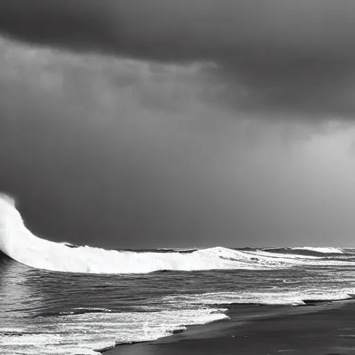 Image similar to photograph of a big incoming wave taken from the promenade, dramatic, looming, hyperrealistic