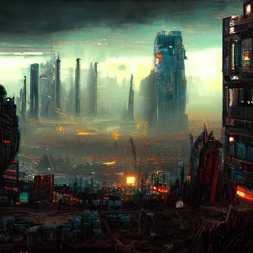 Image similar to cyberpunk industrial mordor landscape, high detail, hd, artstation, beautiful, dramatic lighting, wide angle