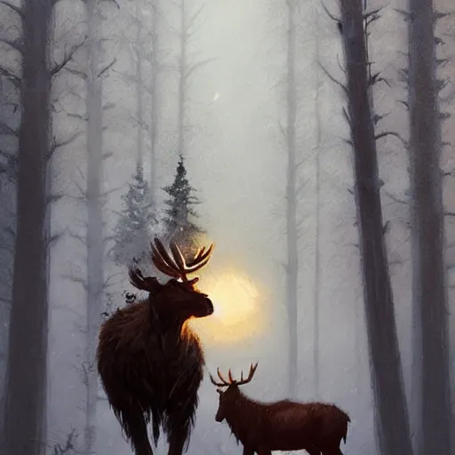 Prompt: mooseperson moosekin mooseman by greg rutkowski