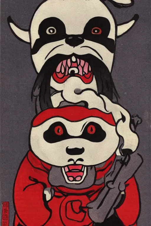 Image similar to baby harp seal as Ibaraki-dōji, scary, terrifying, oni, Japanese painting