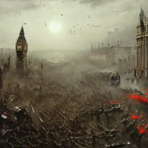 Image similar to war of the world, battle for london, dital painting, very detailed, art by jakub rozalski